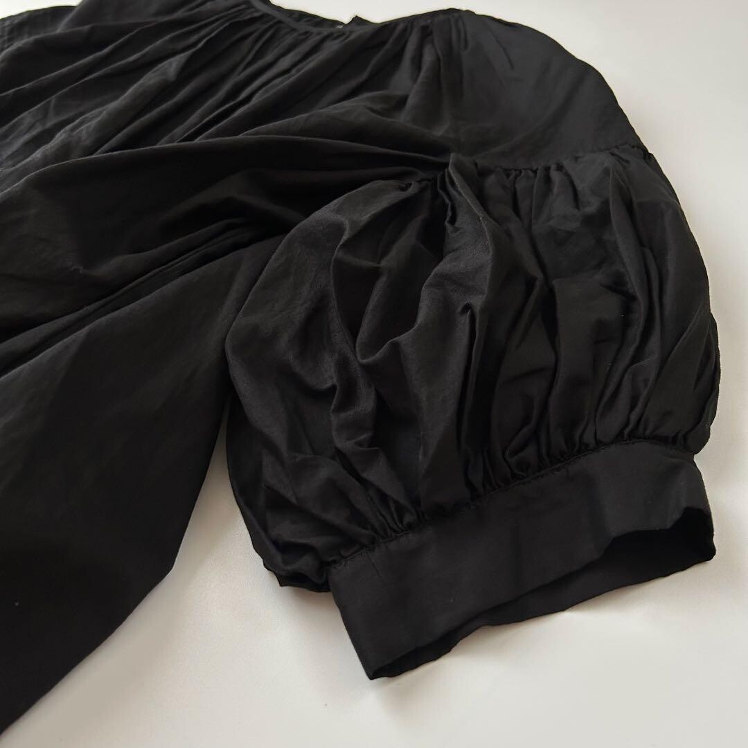 tricot Comme des Garcons Black Sheer Puff Sleeve Gathered Blouse Dress Auth
