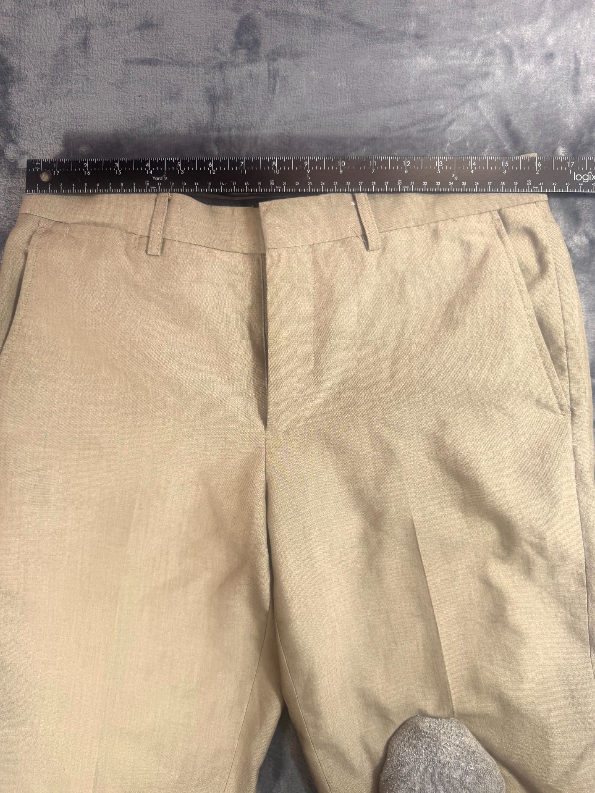 Dress Pants Mens 32×32 Khaki Flat Front Slash Pockets Straight Leg Formal