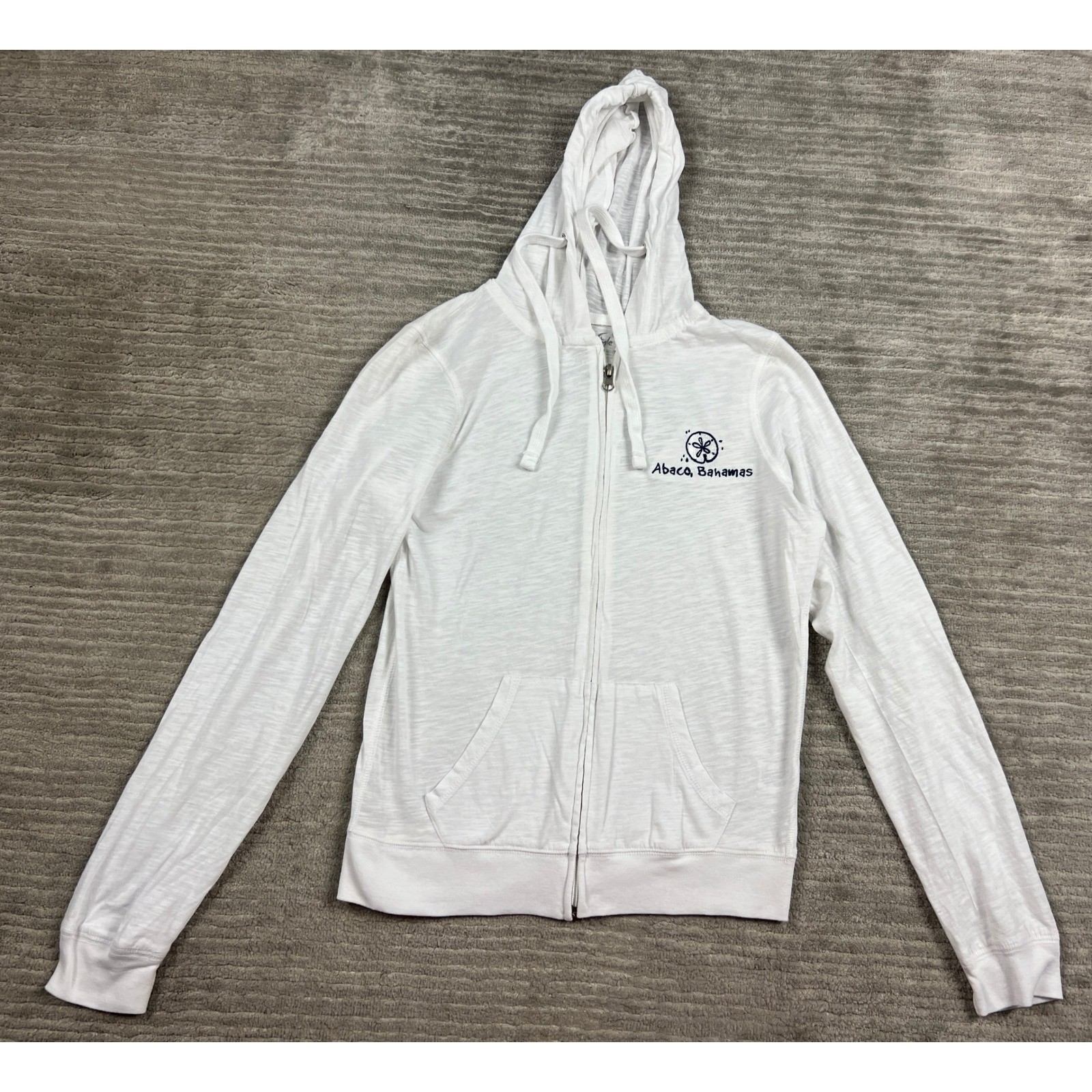 Miami Style Zip Up Hoodie Womens M White Abaco Bahamas Sand Dollar Slub Knit