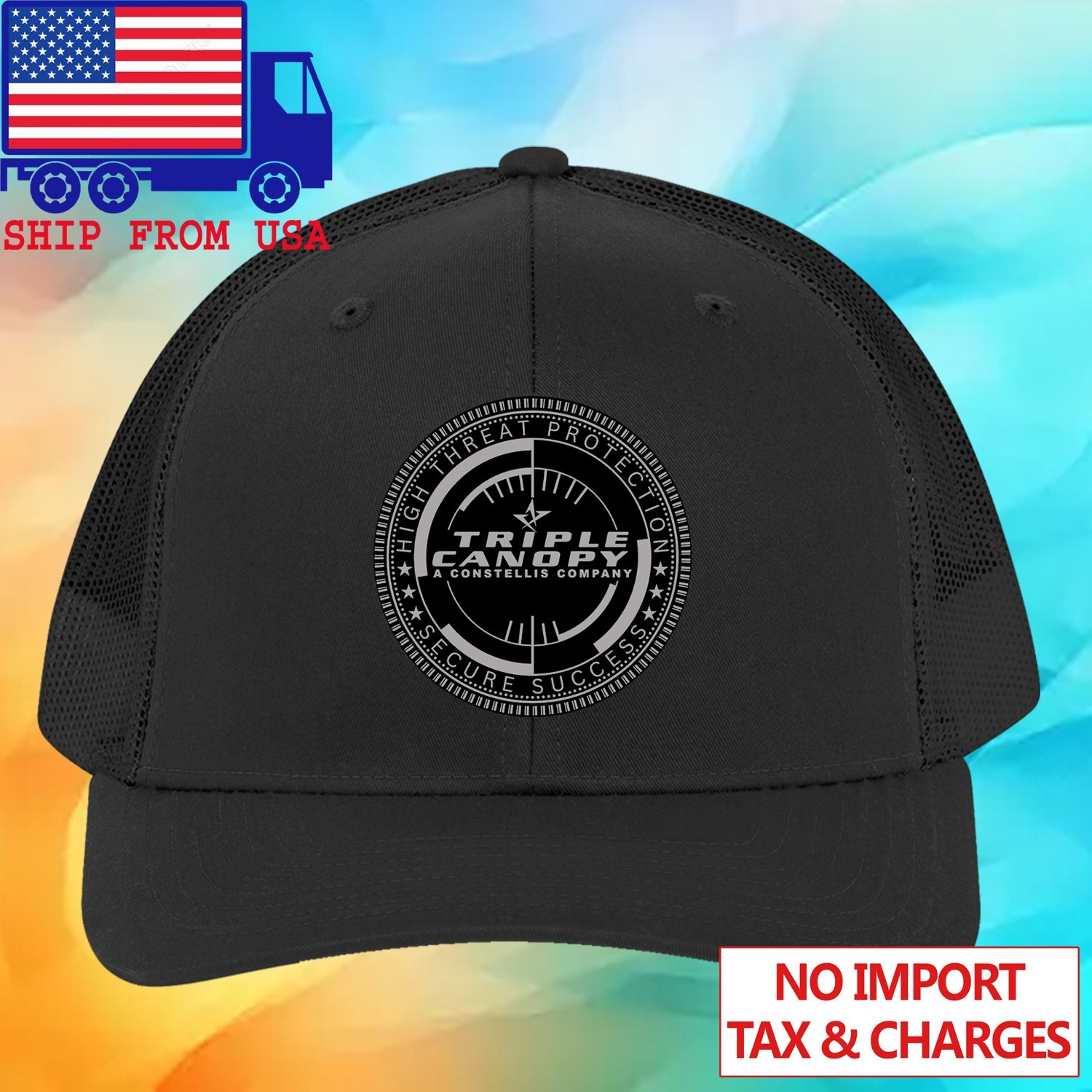 Triple Canopy Security Constellis Adjustable Black Trucker Hat Cap Adult Size