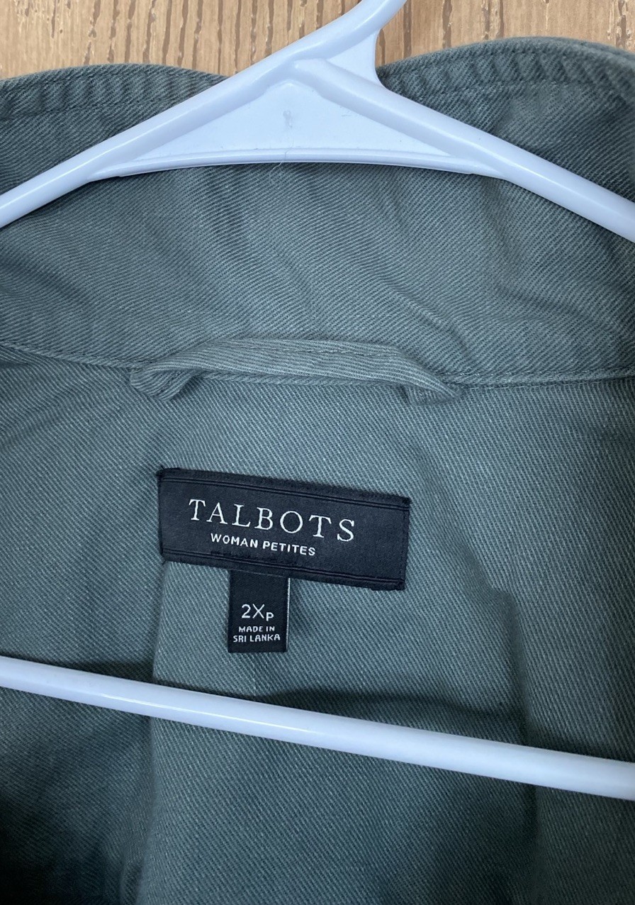 TALBOTS Embroidered Trim Cotton Safari Roll Tab Cinch Jacket Sz 2Xp