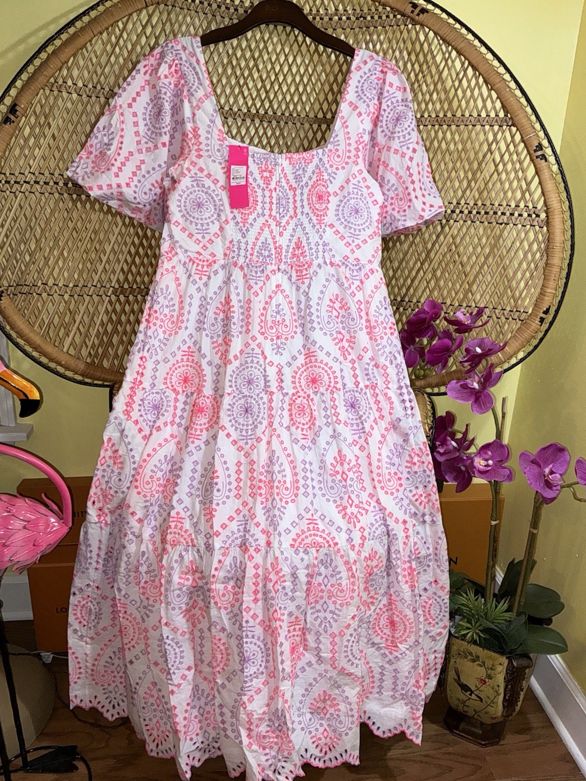 Lilly Pulitzer NWT Katalina Midi Eyelet Dress Sunset Dreamer Eyelet $348 Size 14