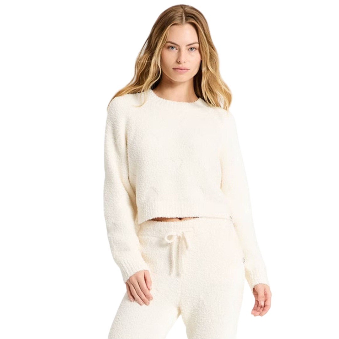JoyLab Women’s Cream Heart Pattern Embossed Boucle Sweatshirt Size Large