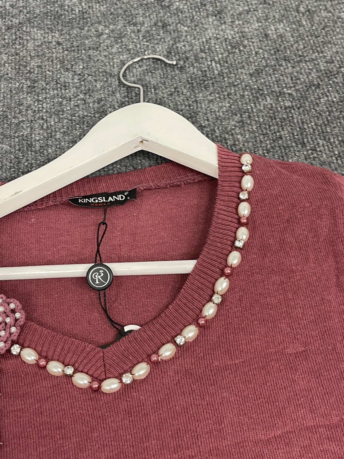 Kingsland Sweater Womens Large Red Beaded Pullover Sweatshirt Long Sleeve n131