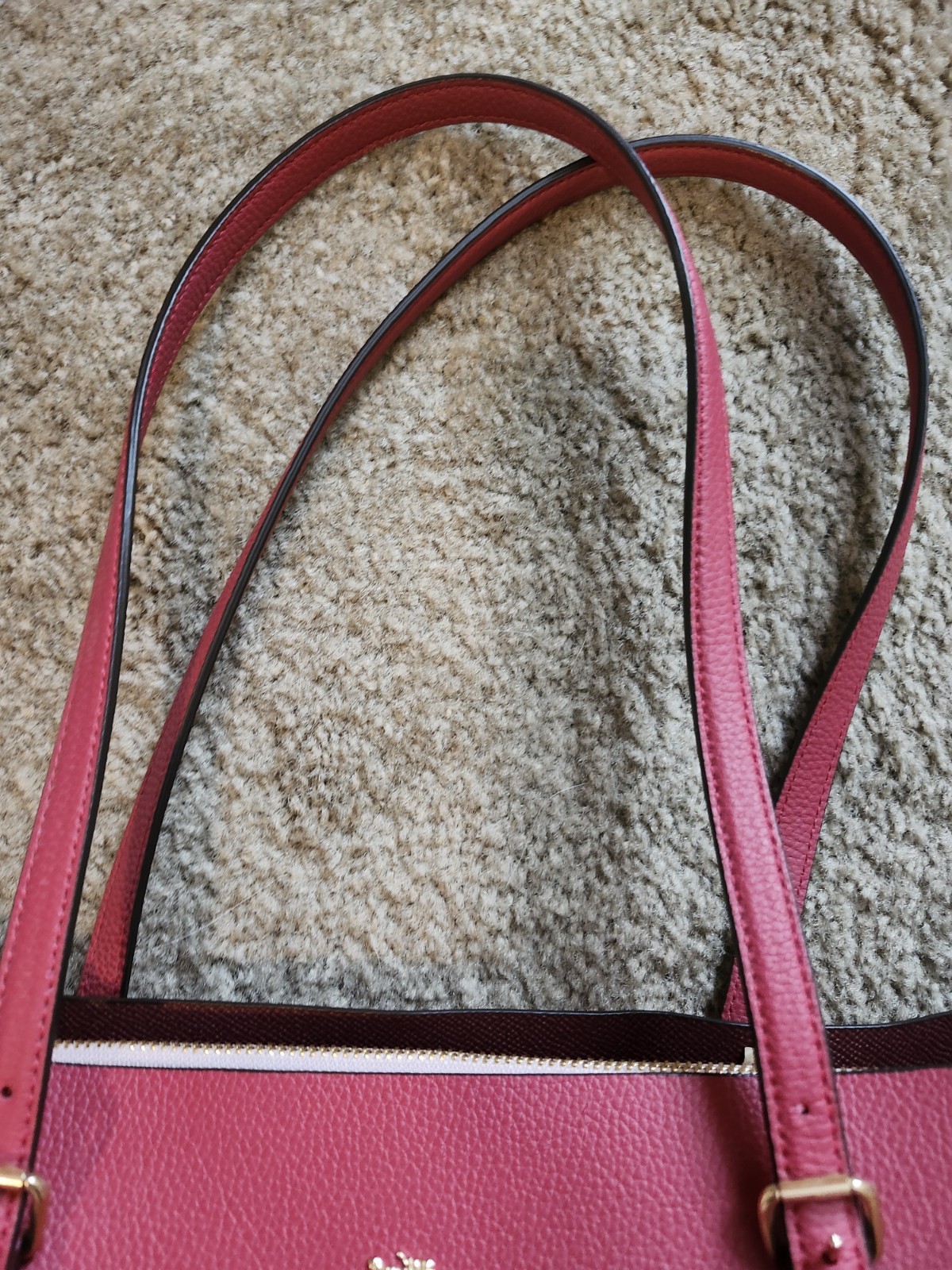 COACH Mollie Red Leather Tote Bag Light Pink Interior Gold Accent