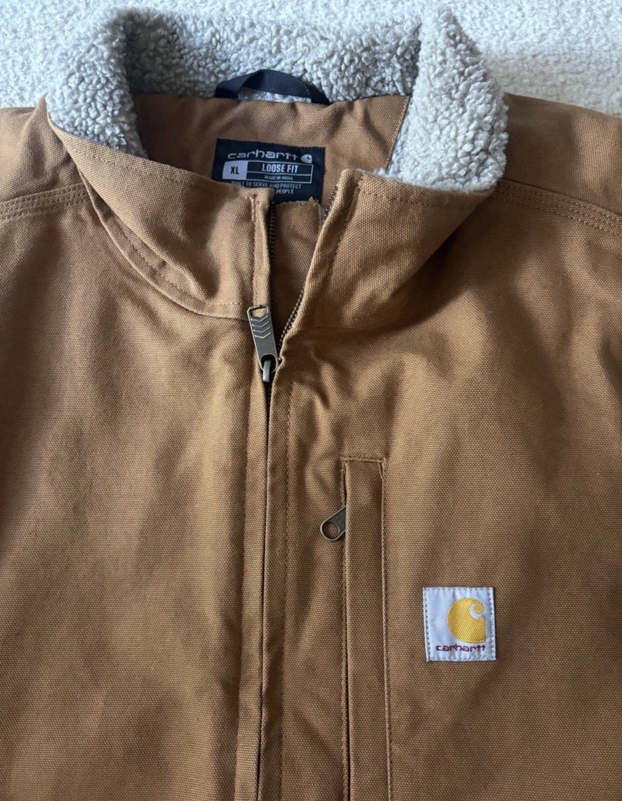 Carhartt Duck Sherpa-Lined Full Zip Mock Neck Vest Brown XL Workwear