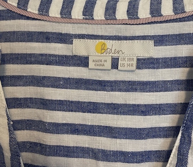 Boden Womens 100% Linen Striped Short Sleeve Button Up Blouse US 14 R