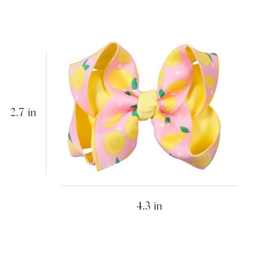 2Pc Ribbon Hair Bow Clips 4.3″ Tropical Fruit Alligator Barrettes Lemon