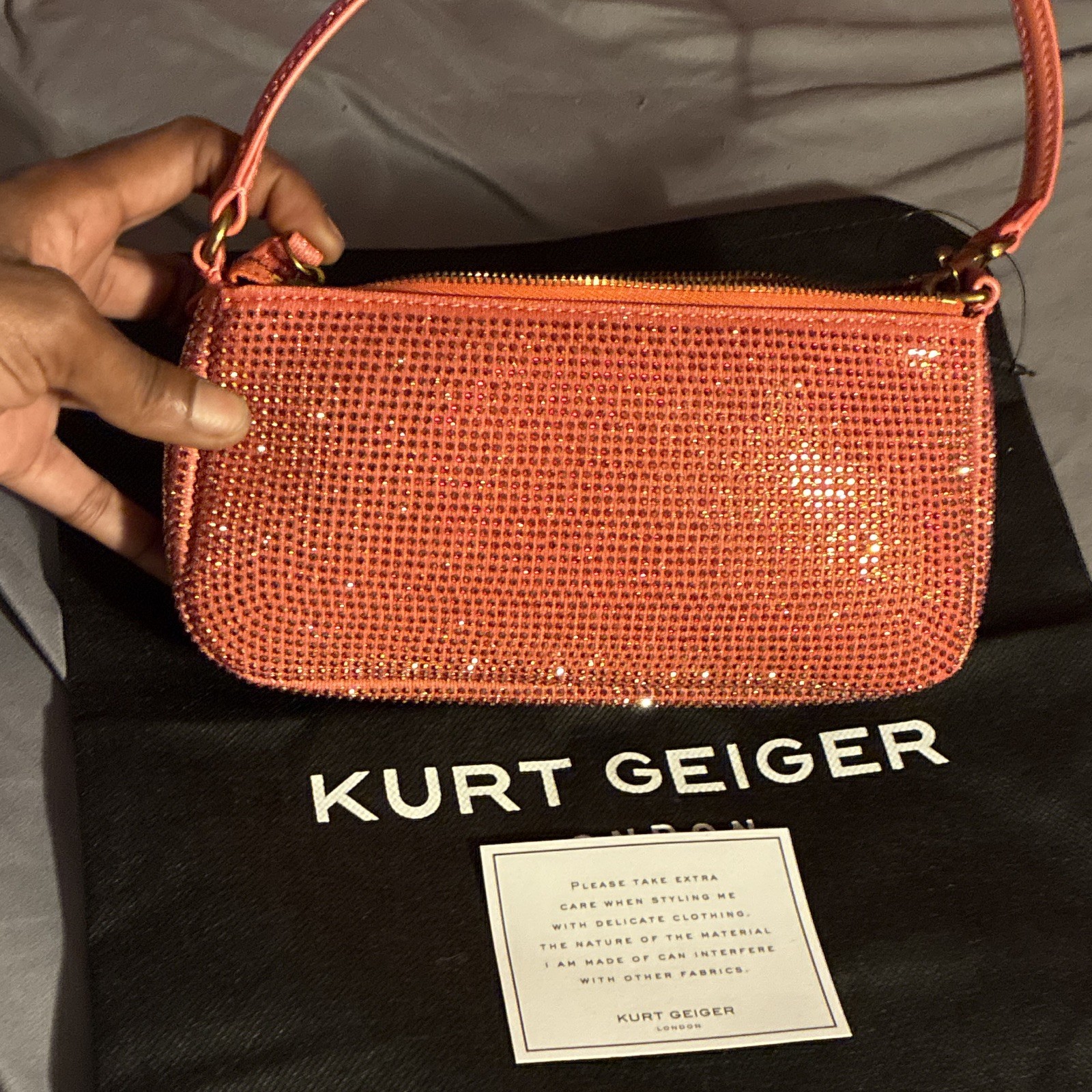 Kurt Geiger London Pink Crystal Small Shoulder Bag Zip Closure w/ Dust Bag