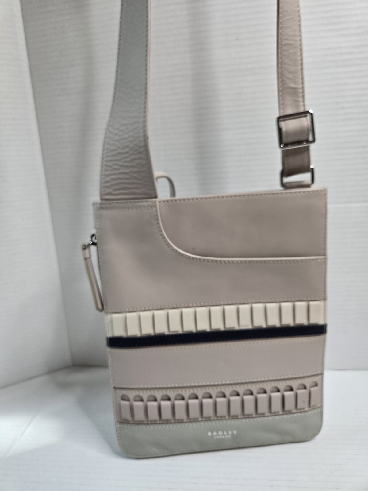 RADLEY London Pockets Craft Stripe Crossbody HandBag Purse Gray Mint Green