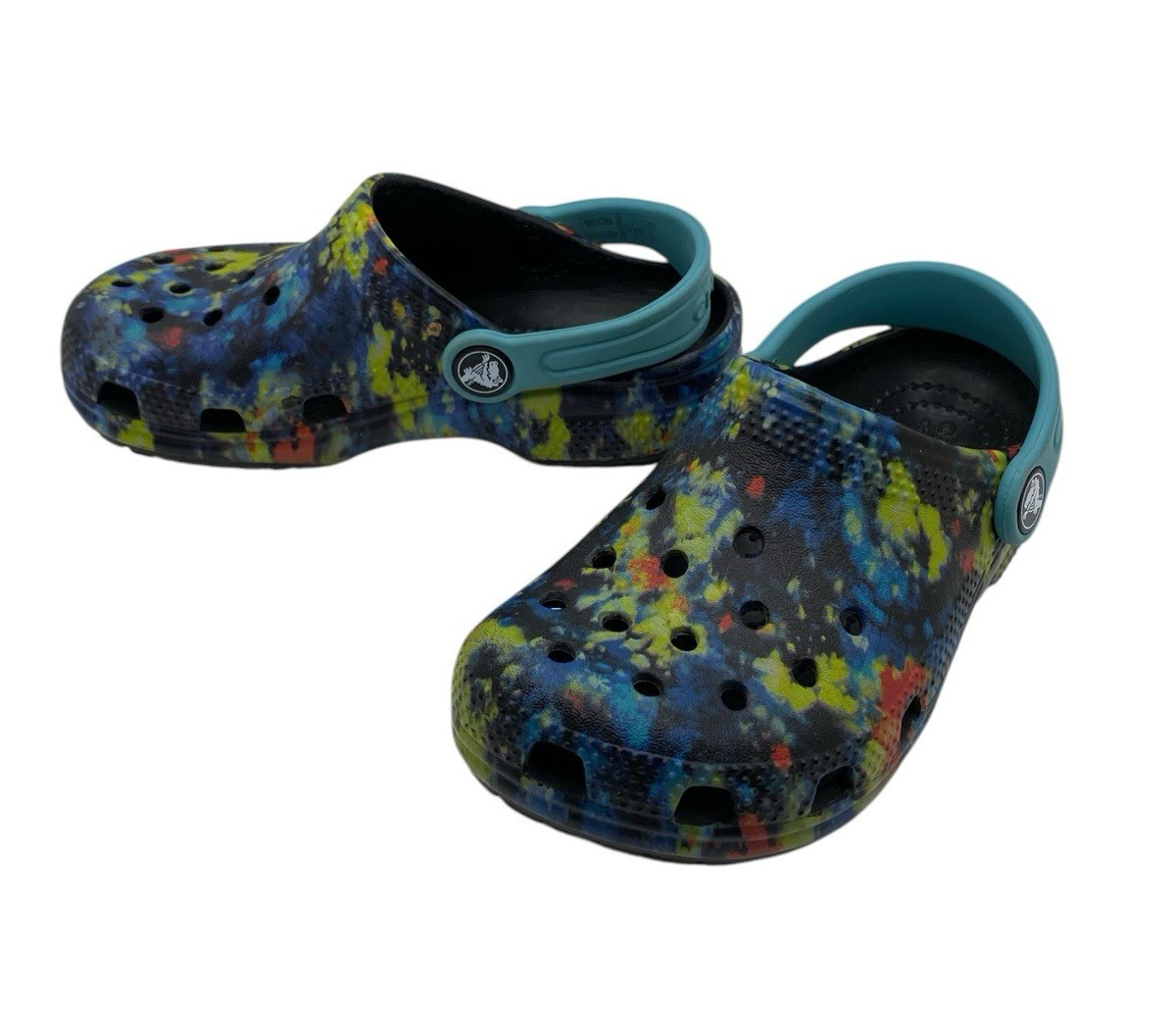 Crocs Classic Kids Shoes Tie Dye Multicolor Paint Splatter Slip On Clogs Sz C11