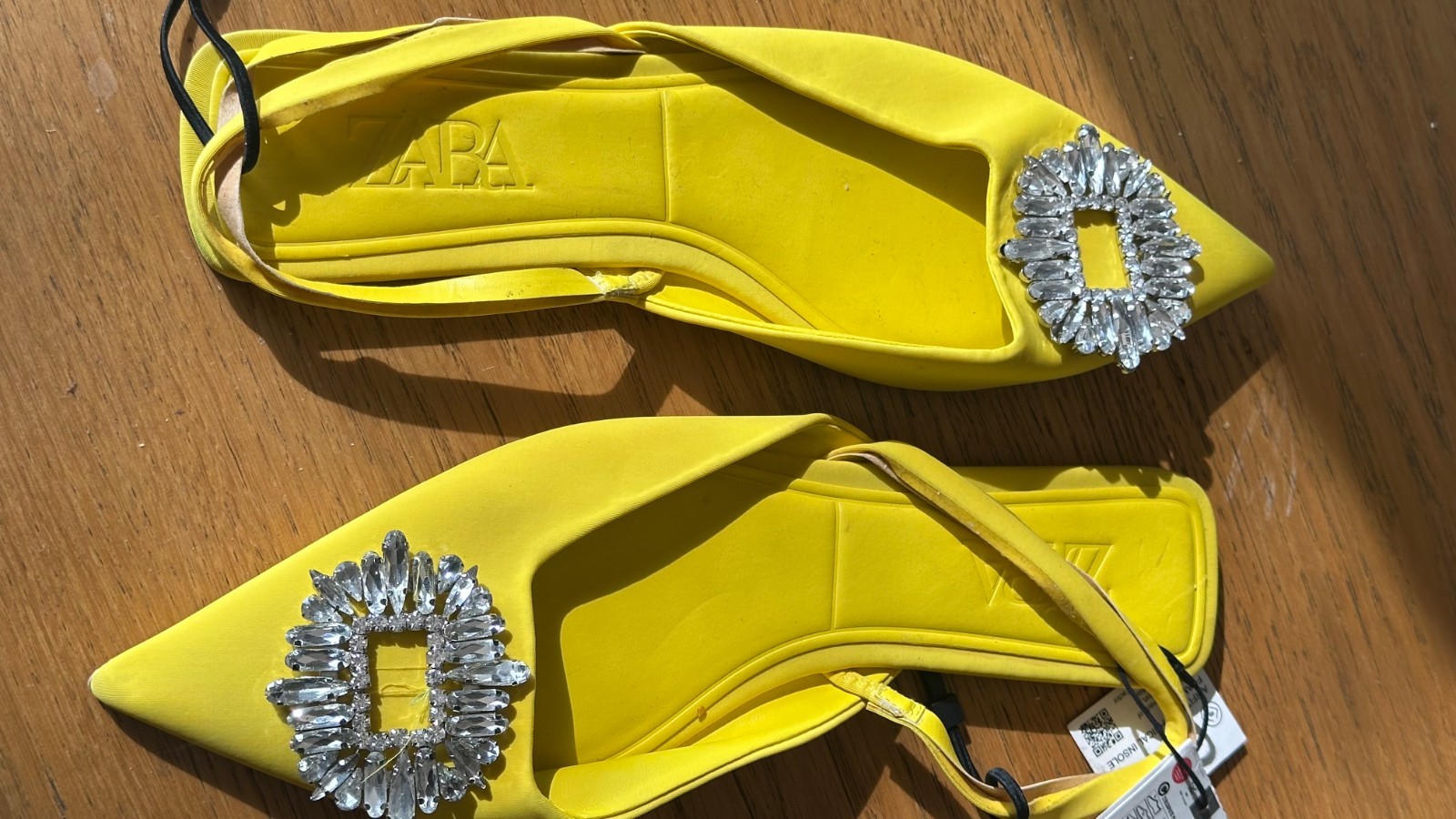 Zara Yellow Slingback Flats Rhinestone Buckle Pointed Toe Size 41 / US 10