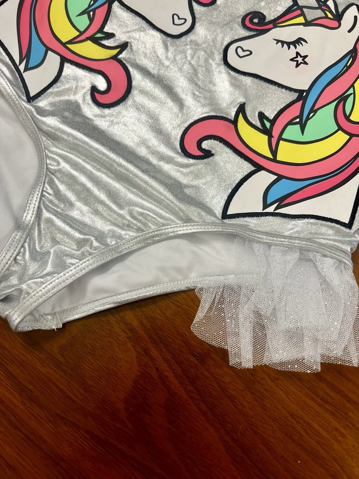 Betsey Johnson Girls Silver Unicorn Stars One Piece Swimsuit Size XL (14)