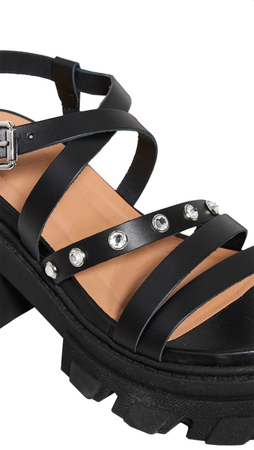 Ganni Womens Cleated Strappy Block Heel Sandals 39 Black – NIB $475