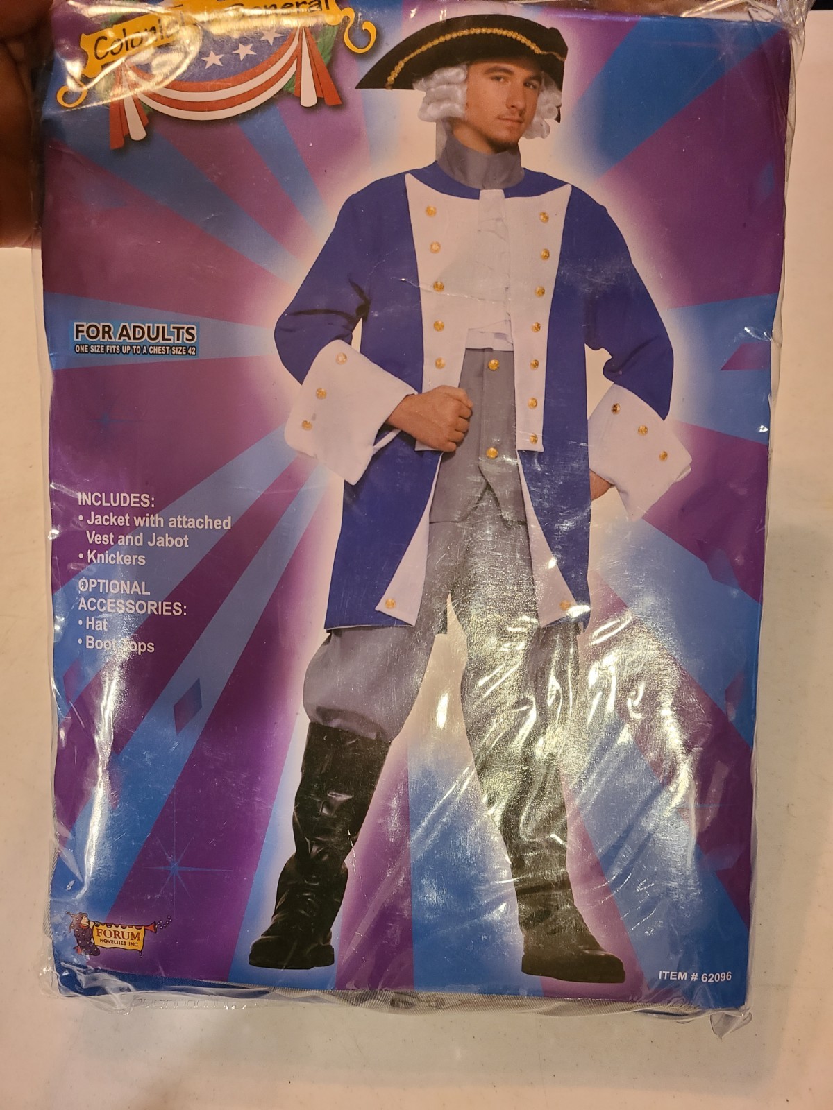 Adult Men’s Standard Size Colonial General Costume Fits Up To 42 Inch Chest