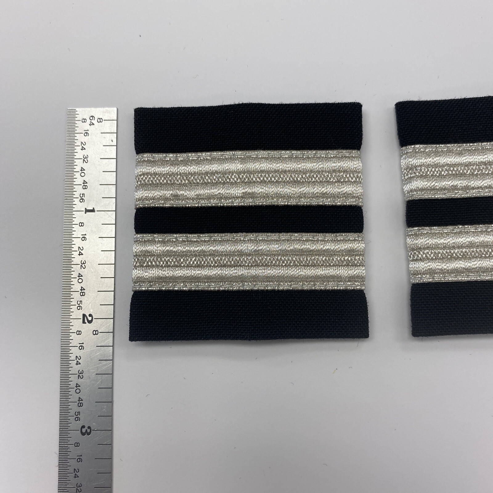 2 Silver Stripe Epaulettes On Black Fabric – 2.25”x 2.25” – Made In The USA
