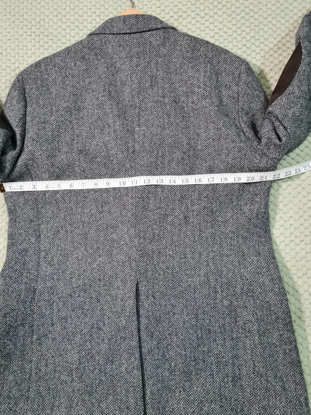 M&S Luxury Moon Tweed Blazer Jacket Grey Herringbone Wool Elbow Patches 42R