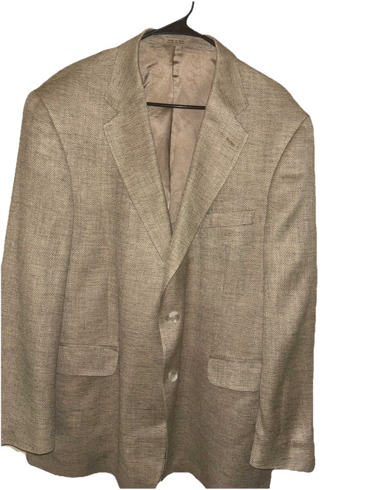Stafford Mens 100% Silk Sport Coat Blazer Suit Jacket Sz 46R Tan Tweed