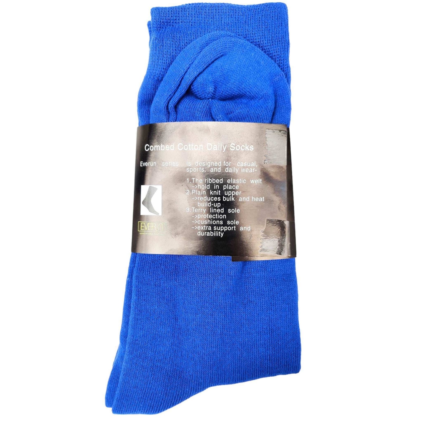 3Prs No Seam Pure Cotton Crew Socks Solid Quality Work Office School Casual