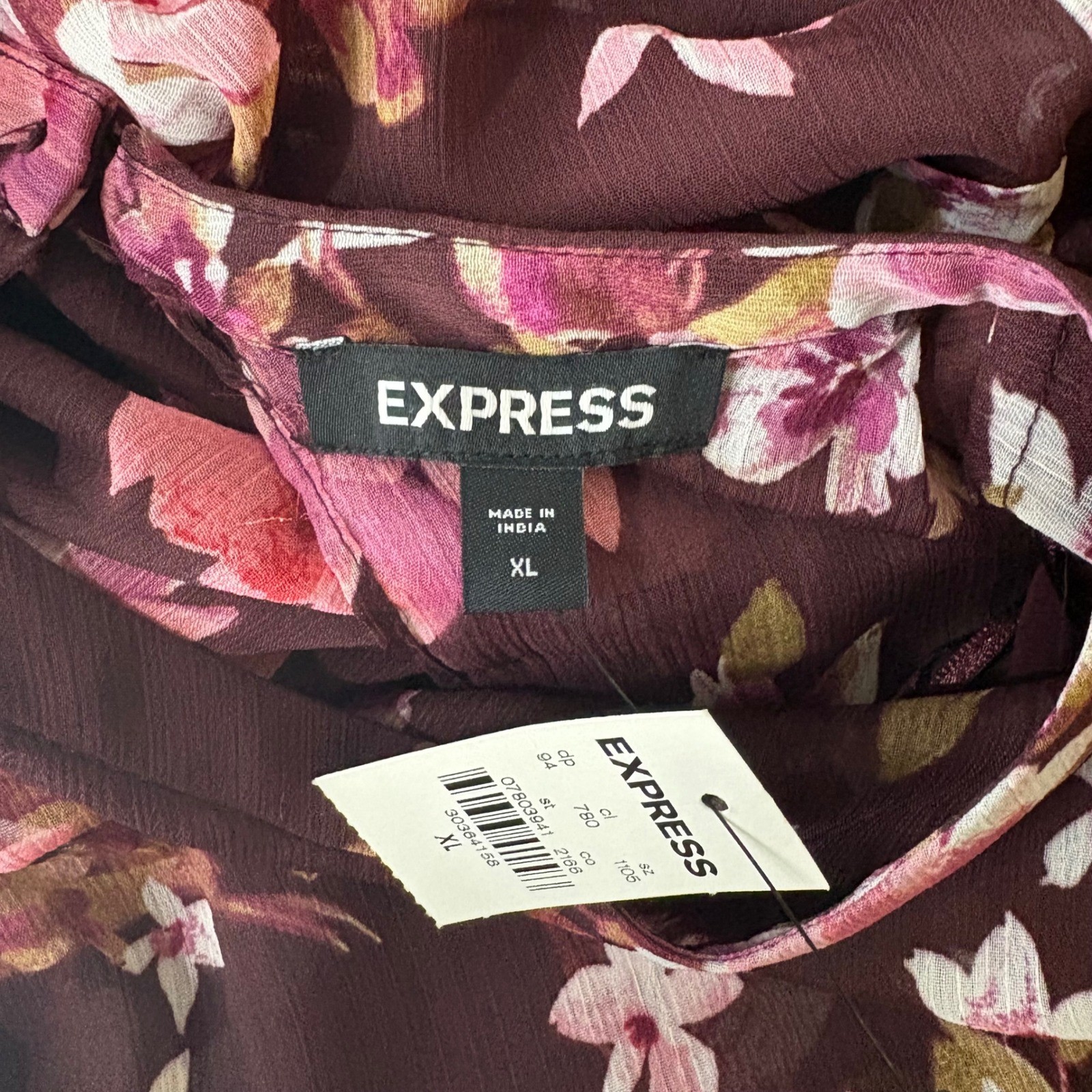 Express Womens Floral Ruched Chiffon Mini Dress XL Burgundy Pink Fairy Wedding