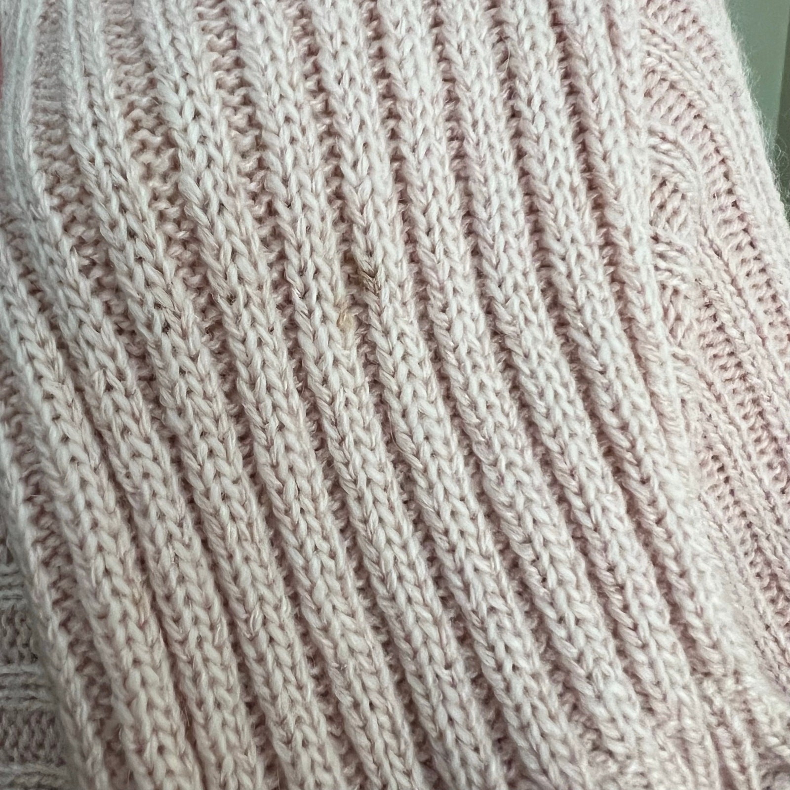 Cache Wool Blend Cardigan S/M Women Pink Angora Tie Front Ruffle Chunky Rib Knit