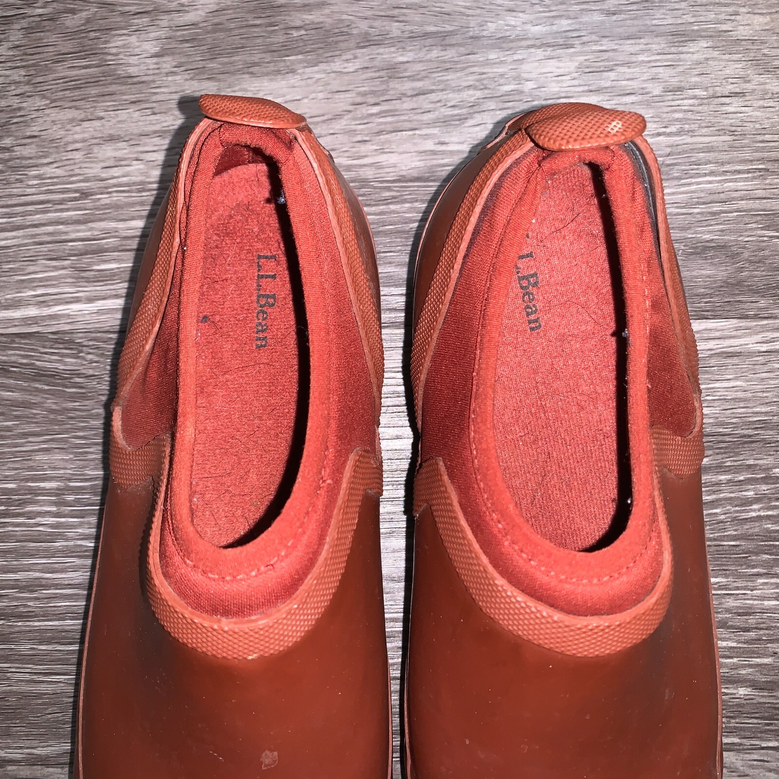 Womens L.L. Bean Red Nylon Rubber Wellies Shoes Boots Sz. 8