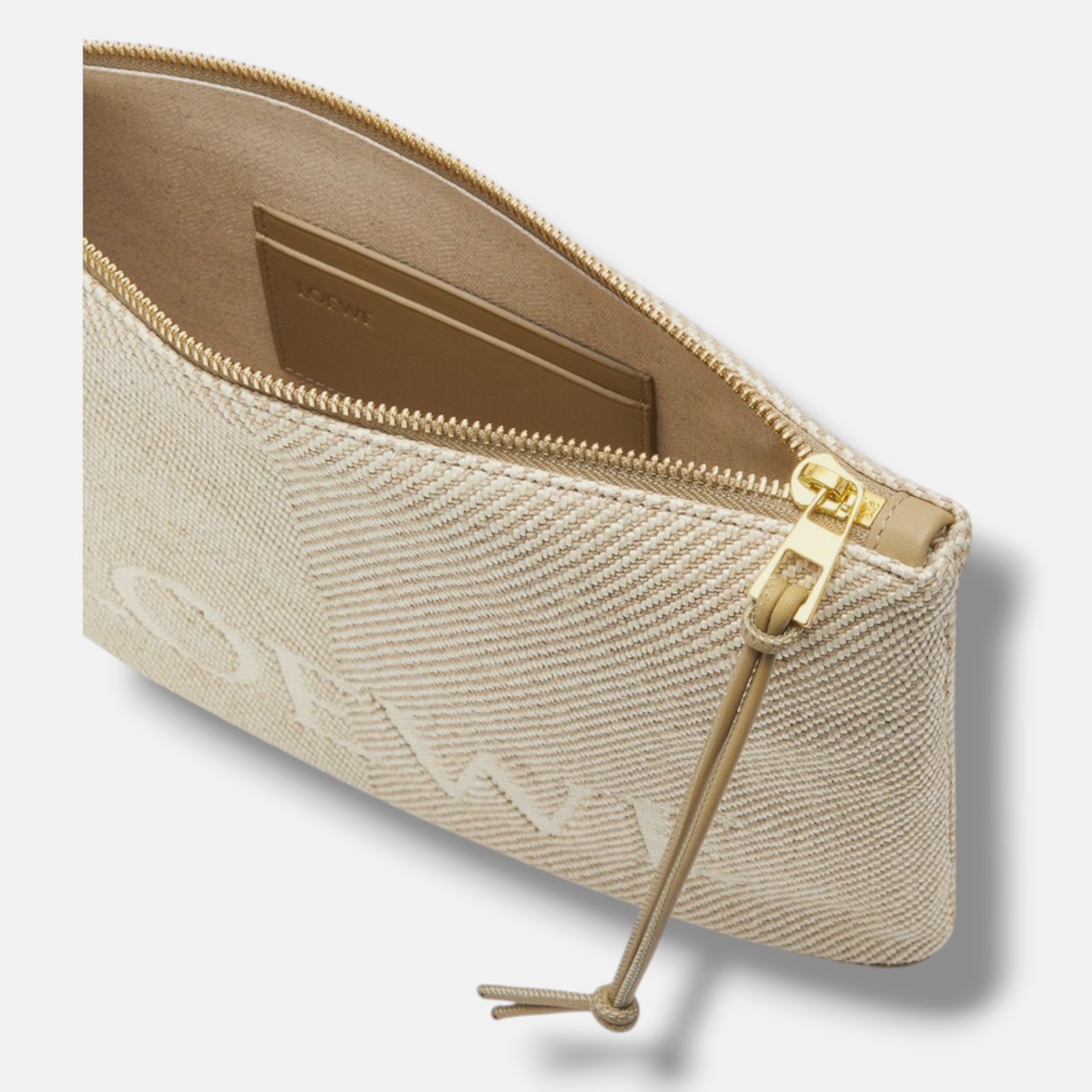 Loewe Women Beige Jacquard Logo Oblong Pouch Wristlet Clutch Hand Bag