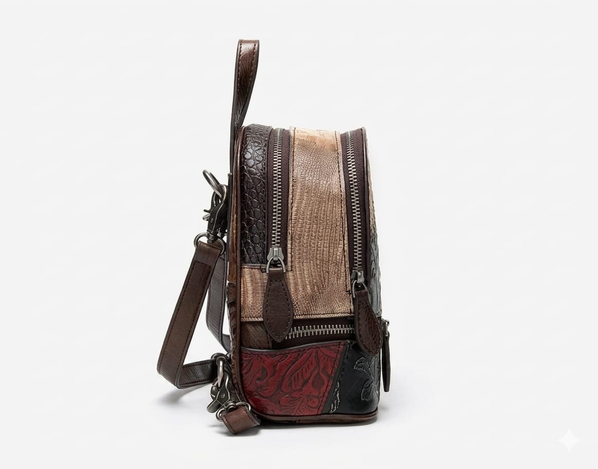 Women Genuine Leather Bag Purse Patchwork Embossed Backpack Handbag Boho Vintage