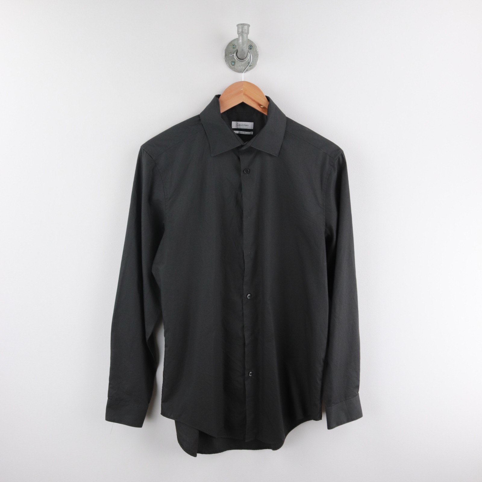 Calvin Klein Men’s Shirt M Black Slim Fit Solid Color Long Sleeve