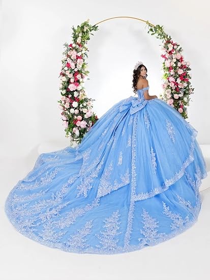 ‌Lace Appliques Quinceanera Dresses with Train Tulle Tassel Vestido De 15 Aos
