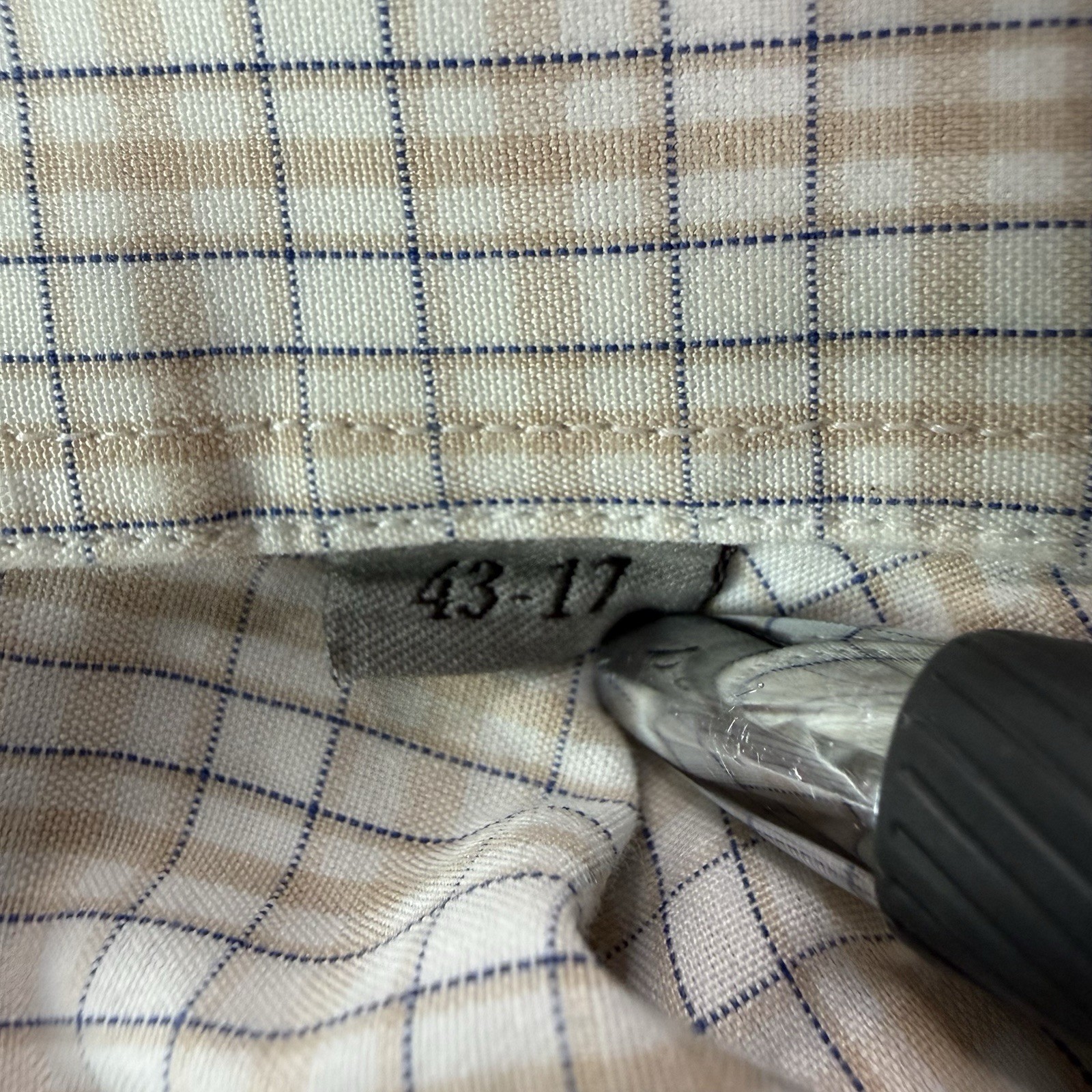 Canali 1934 Dress Shirt Mens 43 17 Beige Blue Check Cotton Button Up Italy