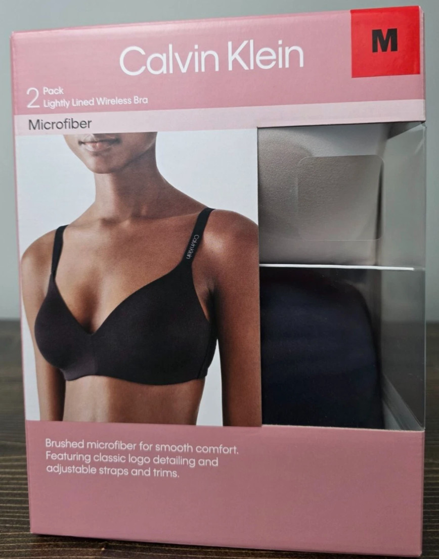 Calvin Klein Lightly Lined Wireless Womens Bra Gray , Navy Blue, Medium