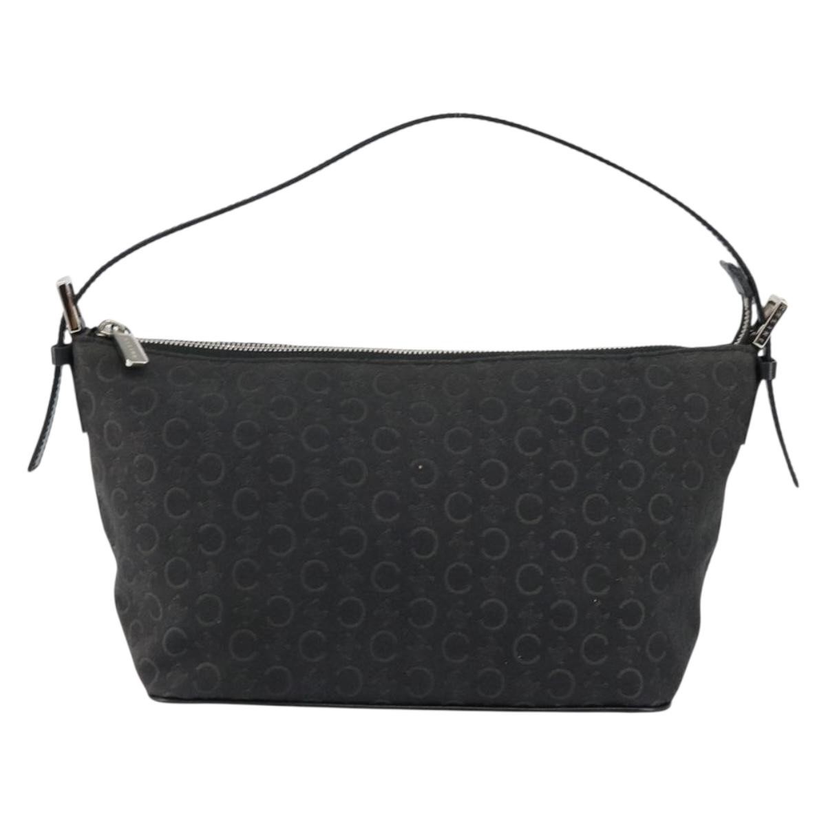 CELINE C Macadam Canvas Shoulder Bag Black Silver Auth SW1802