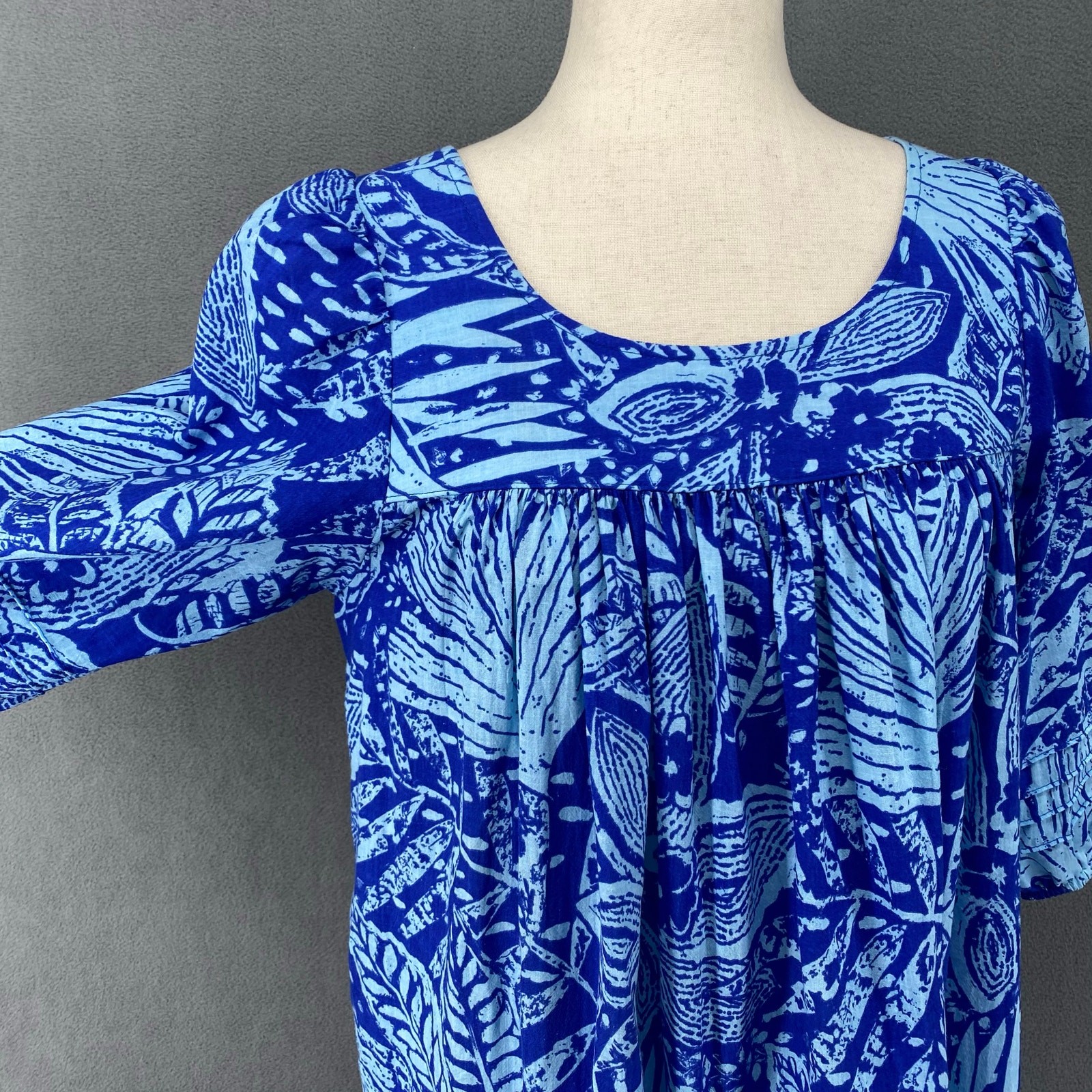 Vtg 80s 90s Two Potato Laguna Beach Midi Tiered Muumuu Dress XS Cotton Blue NOS