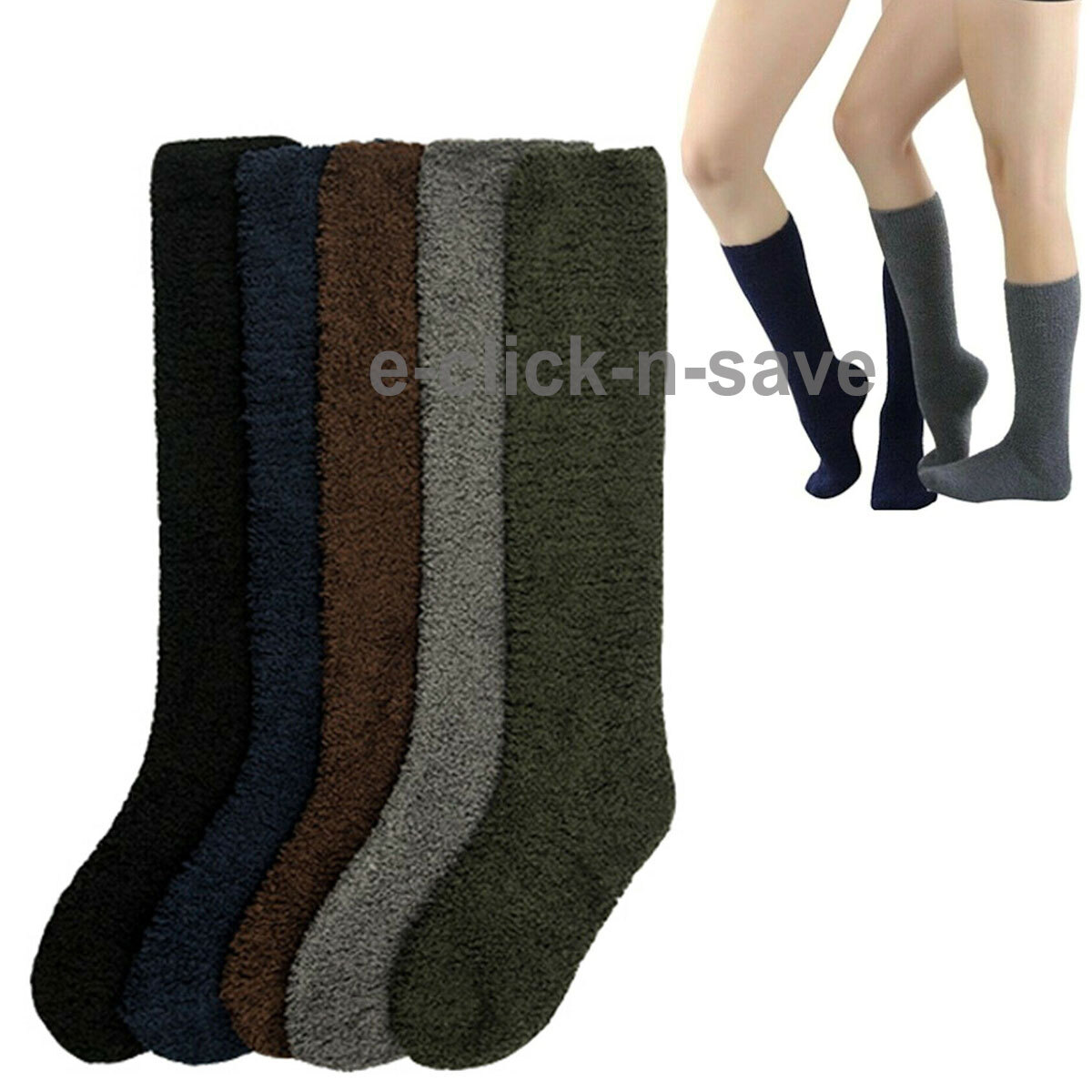 3, 6 pairs Women KNEE HIGH SOCKS Soft Slipper Cozy Fuzzy Winter Solid Dots