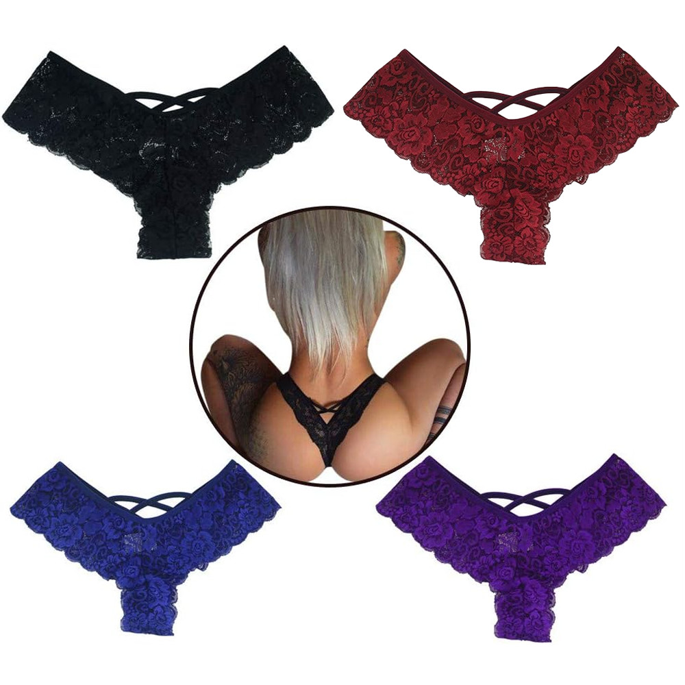 4 Pack Women Underwear Sexy Lace Lingerie Panties G-String Brief Thong Plus Size