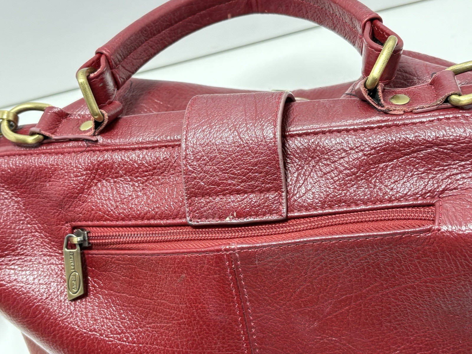 Ameri Leather Hillary Crossbody Red Bag W/ Handle Doctor Bag 13” X 6.75. 6.75