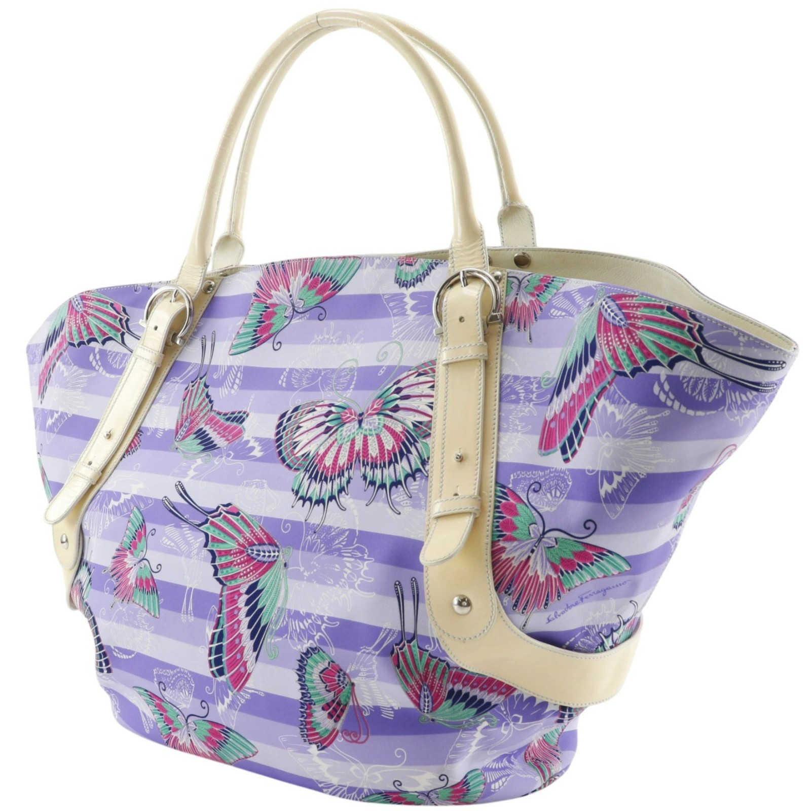 Salvatore Ferragamo Butterfly Pattern AU-21 / 6411 Tote Nylon Purple Bag #NB2500
