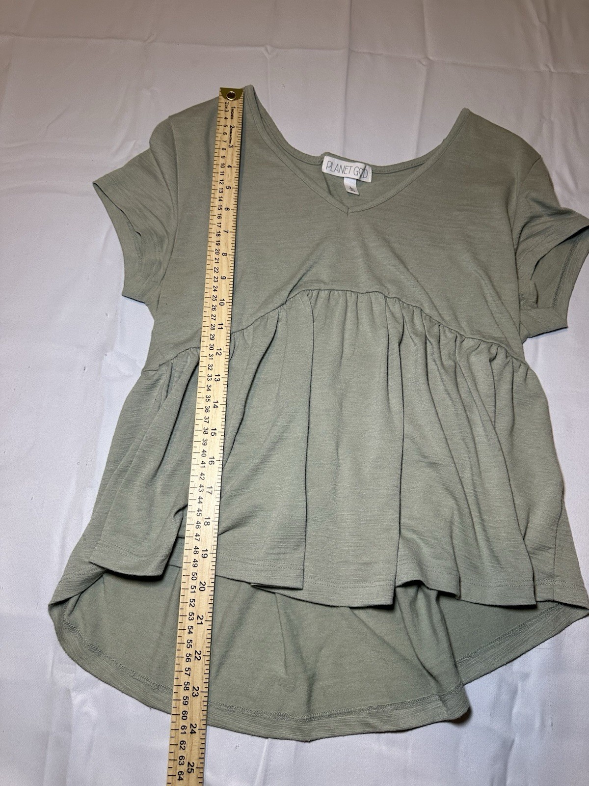 Planet Gold Sage Babydoll Peplum Top Cottagecore Boho Flowy Large Tee
