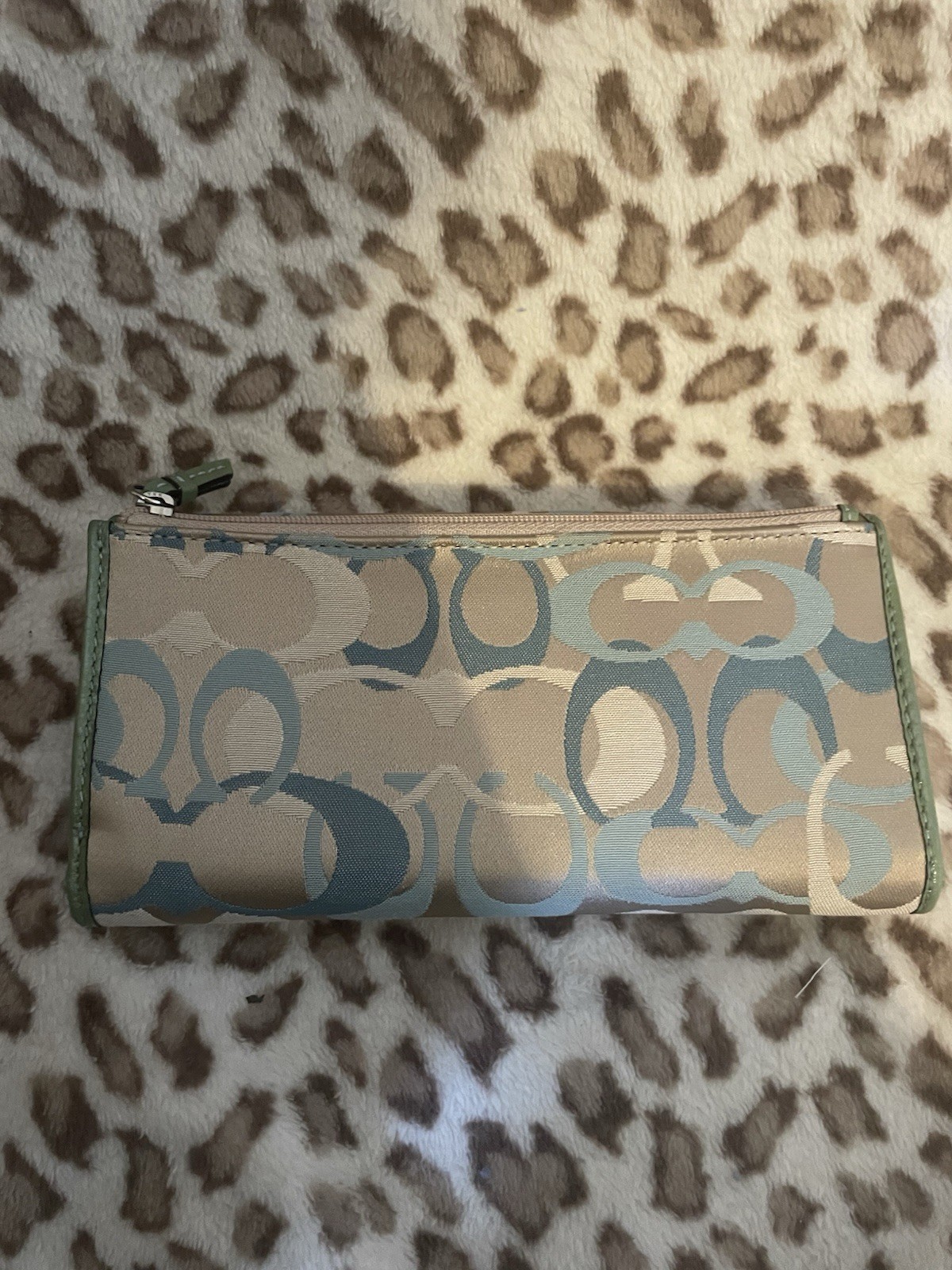 AUTHENTIC COACH KHAKI AND GREEN DOTTED OP ART SIGNATURE CHECK BOOK WALLET VGC