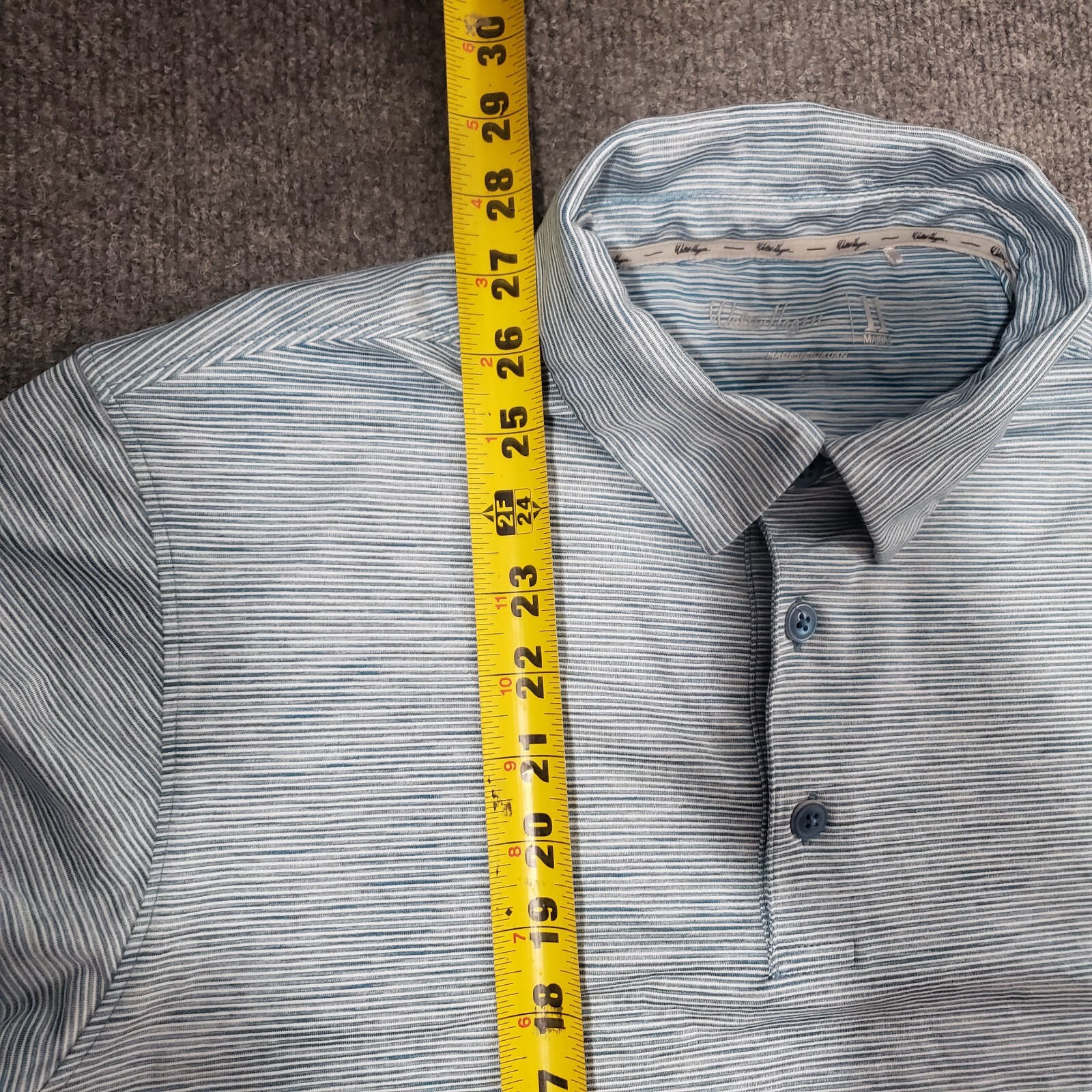 Walter Hagen 11 majors polo men’s small striped blue poly spandex blend
