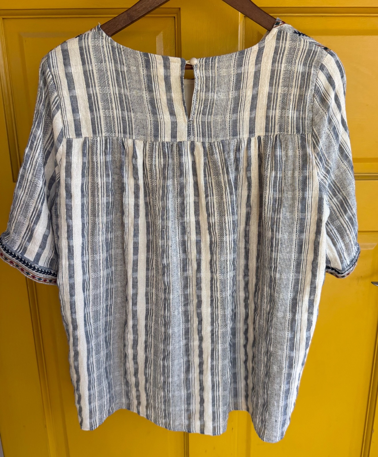 Orange Creek Boho Cream and Blue Lined Blouse Size L