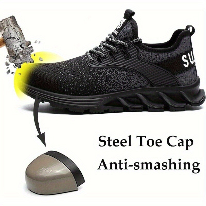 SUADEX Work Safety Shoes Steel Toe Sneakers Indestructible Composite Toe Black
