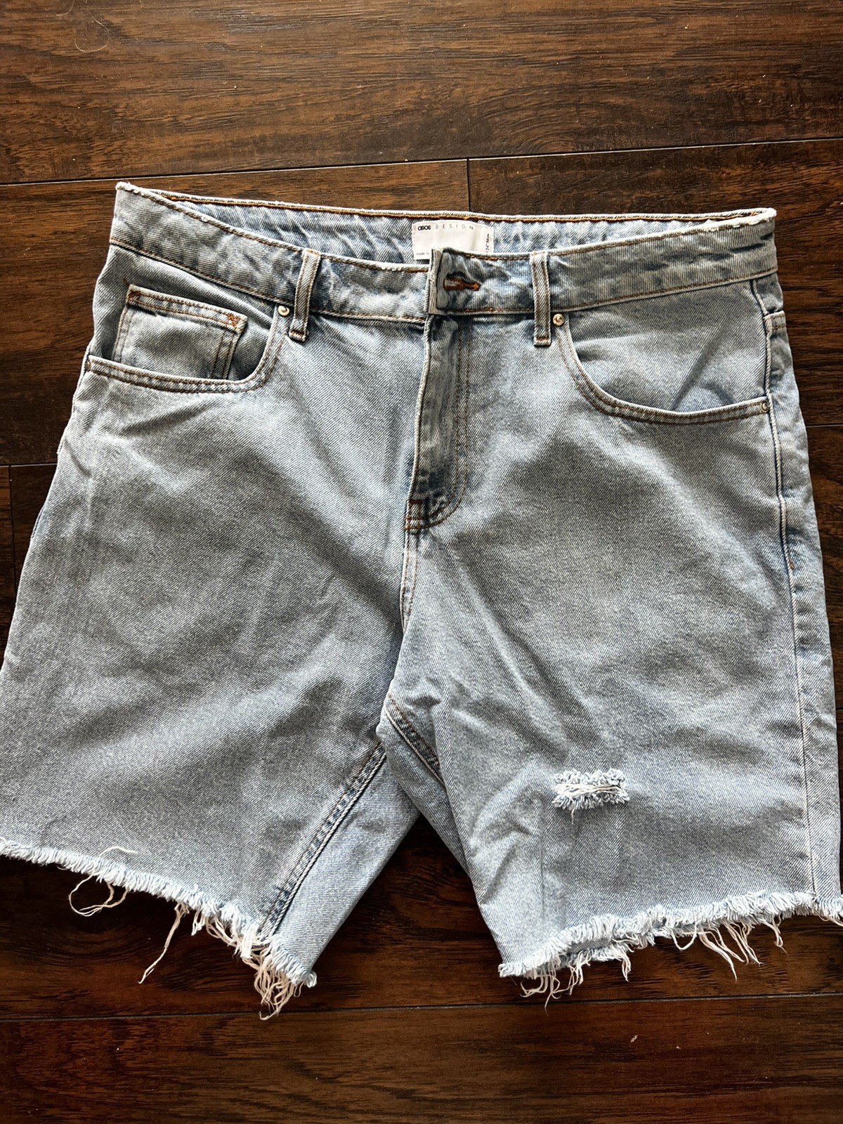 ASOS DESIGN Classic Rigid Denim Shorts in Light Stone Blue Wash Men Size W 34
