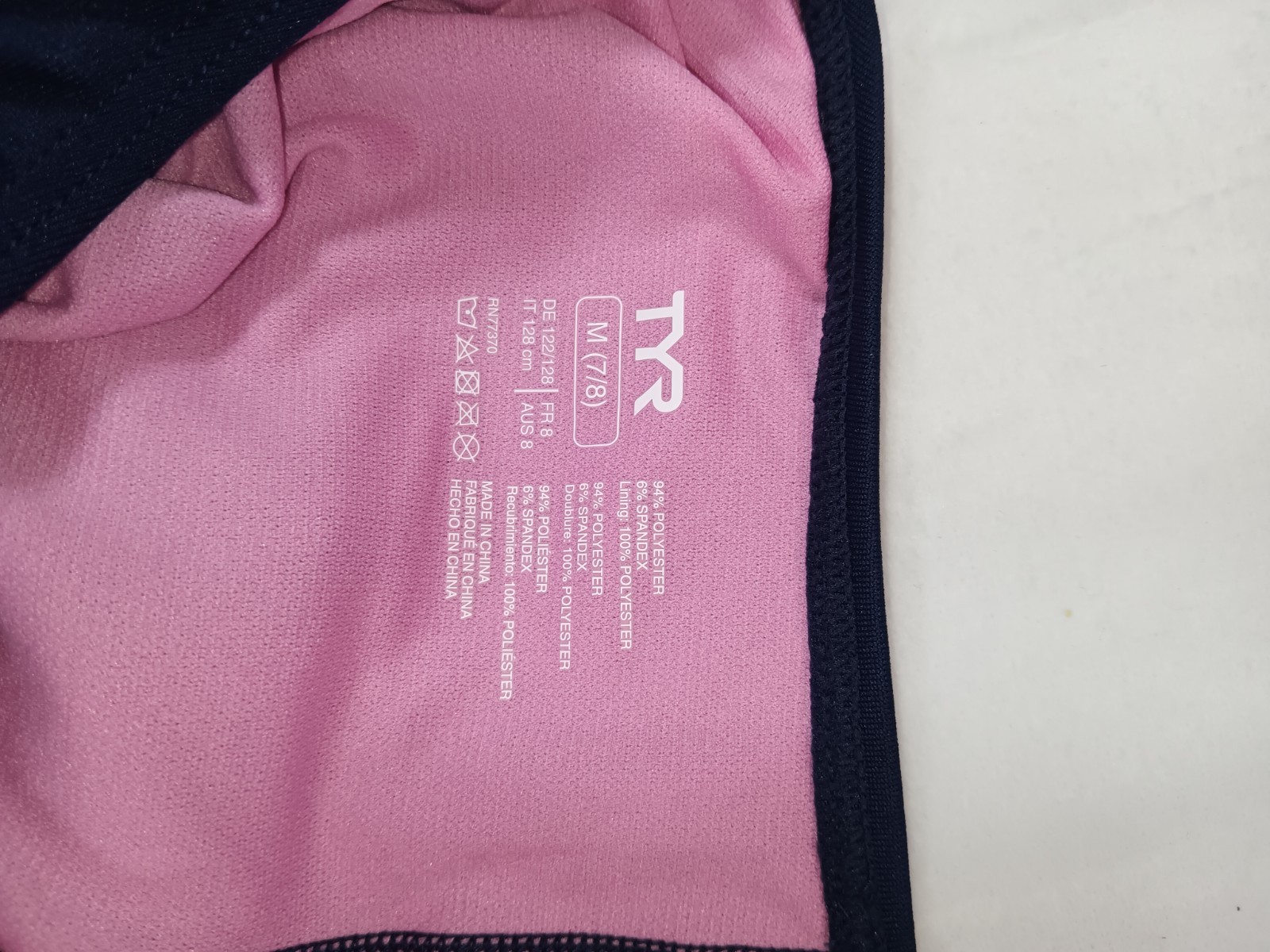 TYR Girls Solid One Piece Racerback Swimsuit Blue/Pink Lining Size M (7-8)