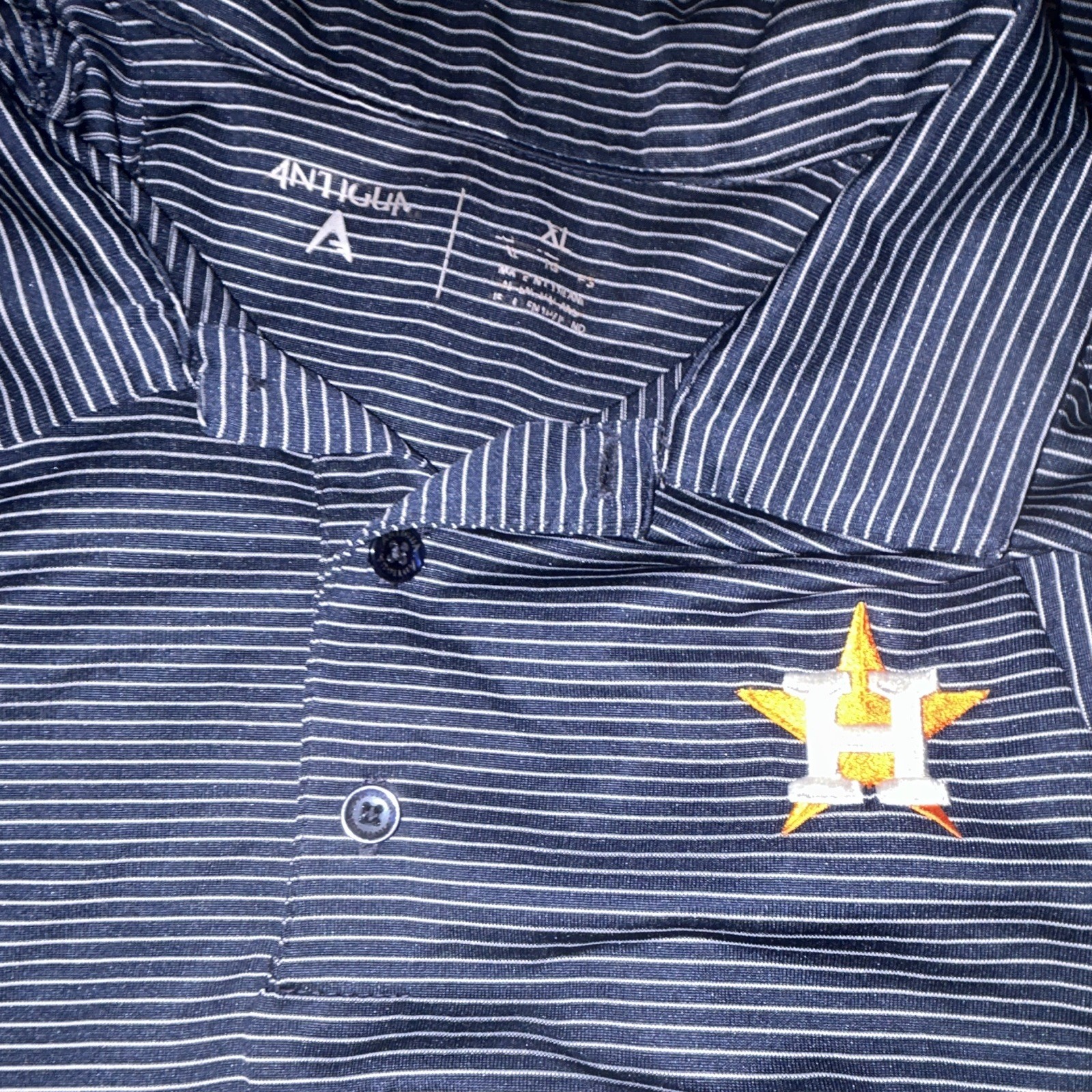 Antigua Houston Astros Men’s XL Blue White Striped Short Sleeve Polo Emb Logo