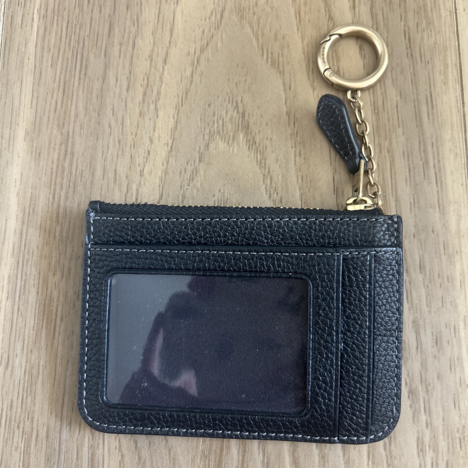 Coach Key Ring Coin Case Black Tabby pattern