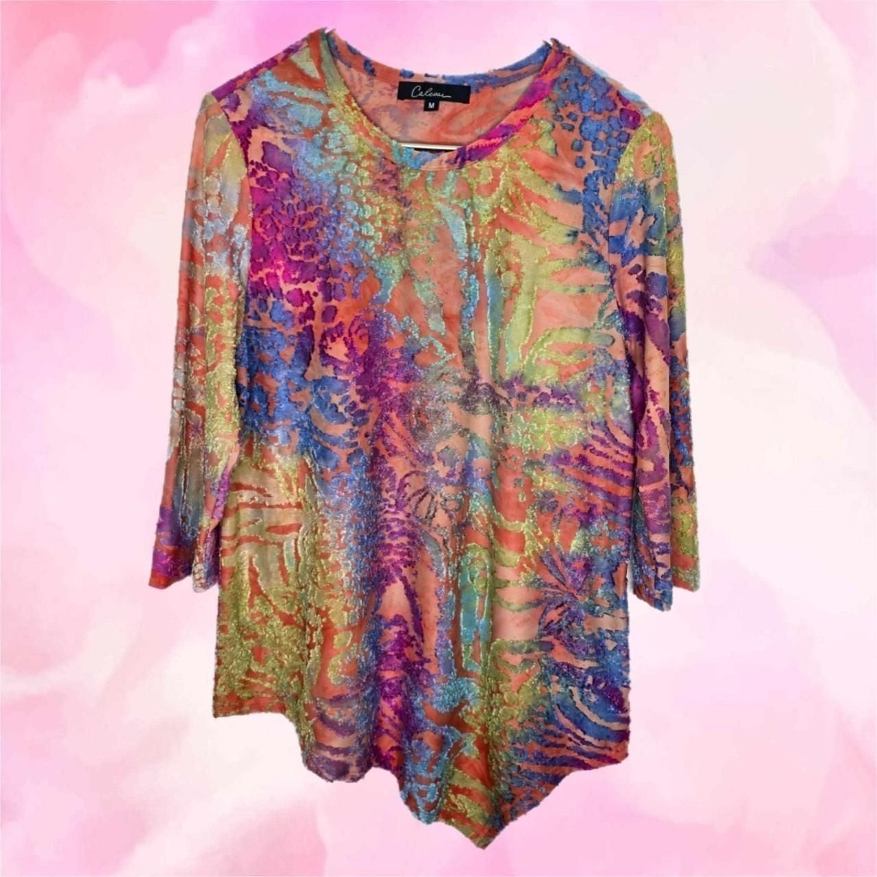 Calessa Tie-Dye Burnout Knit Asymmetric Hem Tunic