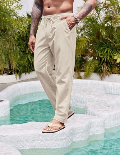 Coofandy Pants Soft Solid Mens Casual Elastic Waist Drawstring Yoga Beach