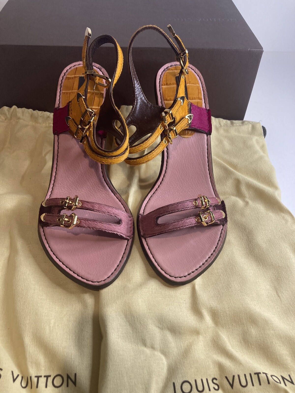 New LOUIS VUITTON crocodile leathe & pony hide Heel Size 36.5